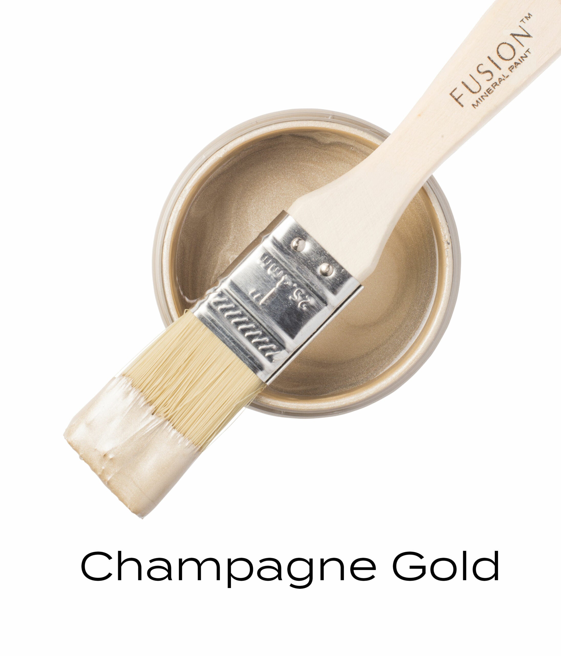 Fusion Mineral Paint Champagne Gold brush and pint
