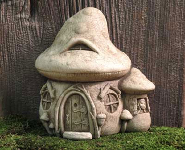 Carruth Studio Mushroom Fairy Cottage Stone Sculpture