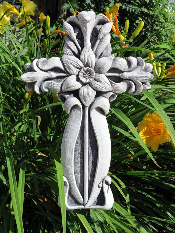 Carruth Studio Garden Floral Cross Stone Sculpture