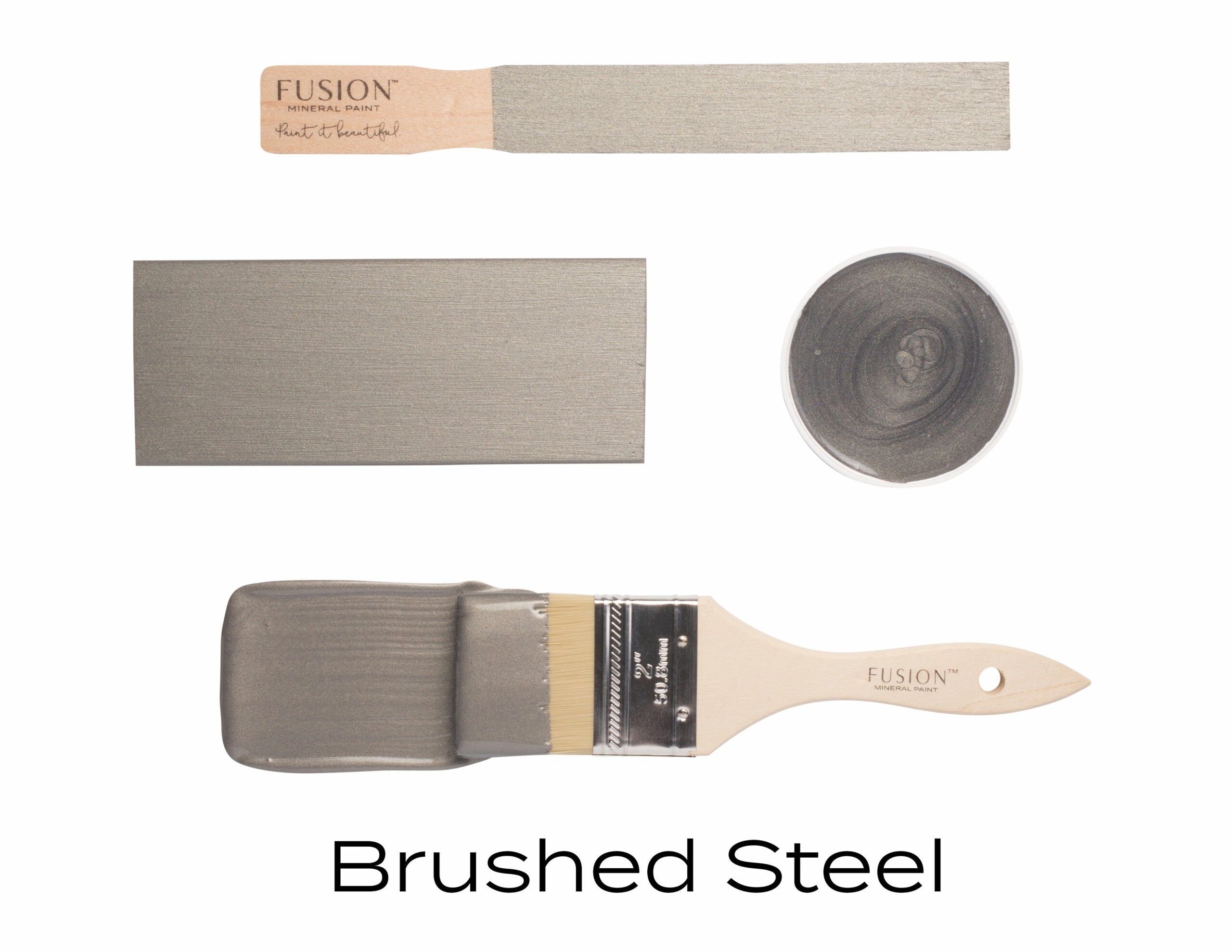 Fusion mineral paint brushed steel metallic overlay